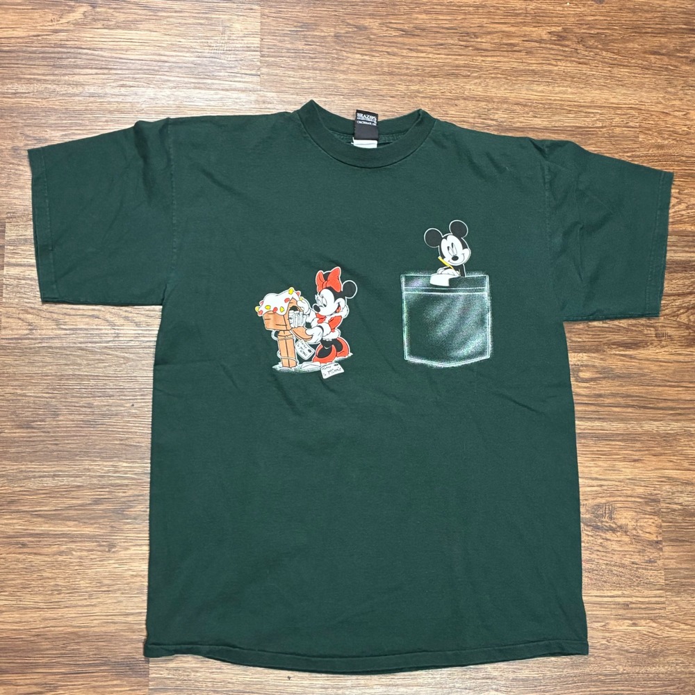 Vintage 90s Disney Mickey Minnie Mouse Christmas T Shirt XL Faux Pocket Graphic
